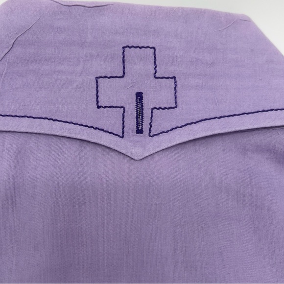 Angelino Men’s Dress Shirt 18 Lavender Cross Embroidery Button Front Cotton - Picture 10 of 15